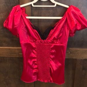 Arden B Red Black Ruched Top Eyelash Lace Small